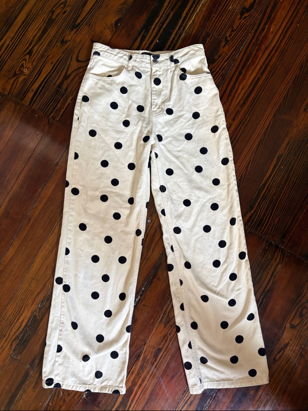 ASOS butter yellow High-Rise Polka Dot Wide-Leg Jeans size 4 - Picture 5 of 10